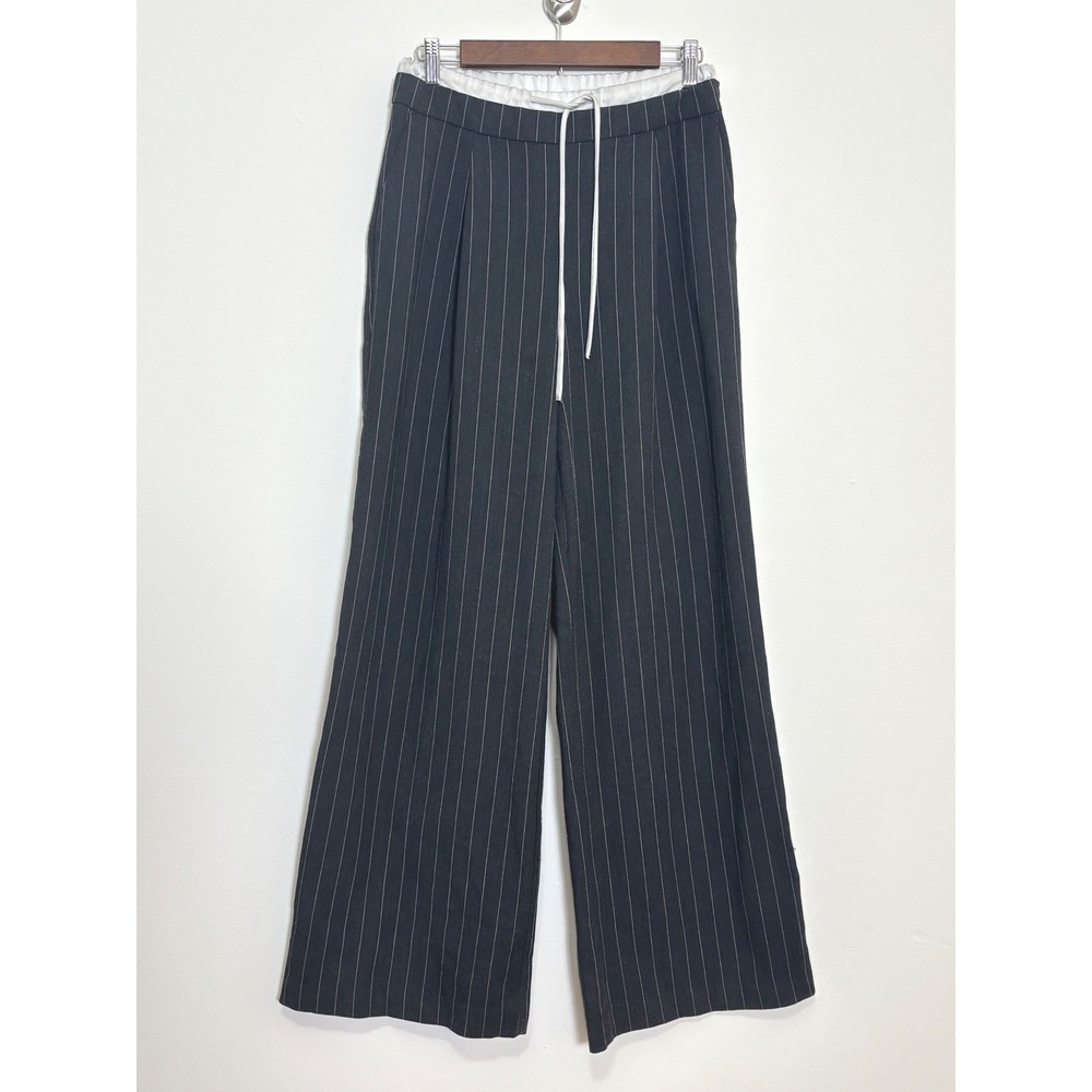 Scoop Womens Y2K Dark Academia Twee Pinstripe Pants Size 6 Wide Leg Drawstring